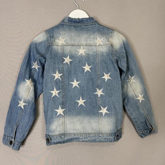 Lola + The Boys Jean Jacket Girls 14 Blue Star Leather Patched Denim Countrycore - Picture 6 of 13